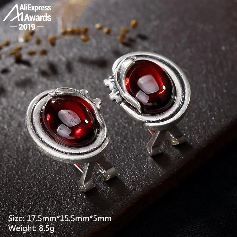 S925 изящные ювелирные изделия женские серьги гвоздики с рубином ручная работа