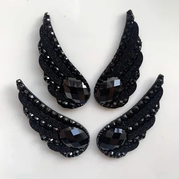 

20*54mm AB crystals flat back Resin Angel wings Rhinestone applique DIY Wedding Dress Beads 12pcs(6 pairs) 2 holes -HE85