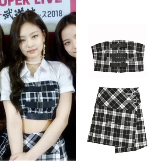 Kpop Blackpink Jennie летняя новая уличная Сексуальная мини-юбка женская Свободная клетчатая трапециевидная юбка женская модная юбка с высокой талией