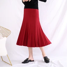 Женские длинные юбки, Женская Коллекция осень-зима, плиссированная юбка с высокой талией, Женская плотная офисная Модная трикотажная юбка трапециевидной формы для девочек