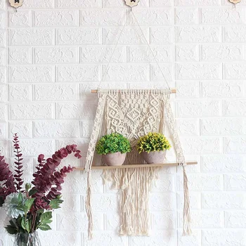 

Macrame Hanging Planter Basket Wall Handmade Plant Hanger Pot Indoor Purl Edging and Wood Bead Party Wedding Home Decoration