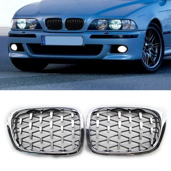 

Double Slat Sport Style Gloss Sliver Chrome Diamond Kidney Grilleg Grill for BMW E39 51137005837 51137005838 1 Pair