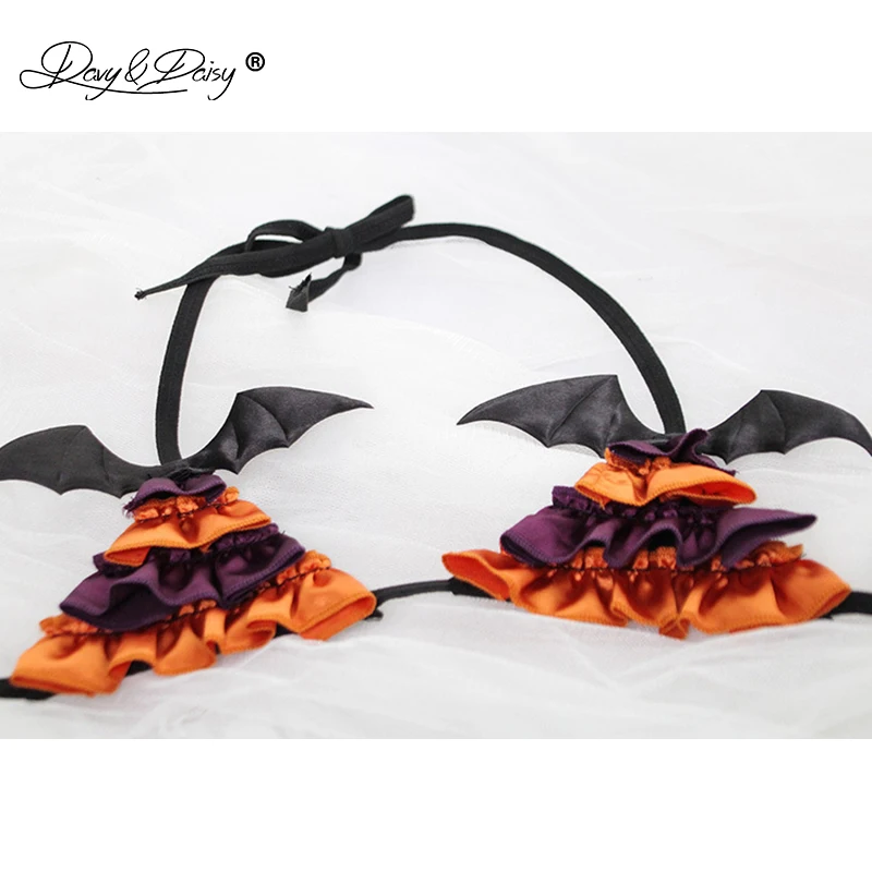 DAVYDAISY Women Hot Halloween Underwear Set Cute Bat Pumpkin Bras and Panties Festival Costume Bikini Sexy Lingerie SE088