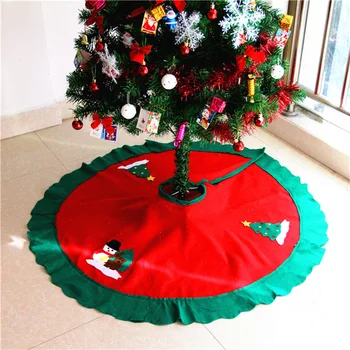 

90cm Christmas Tree Skirts with Embroidered Non-woven Round Red Lattice Carpet New Year Party Festival Decoration m