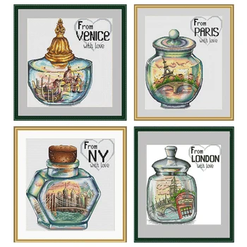 

High Quality Counted Cross Stitches Kit City In The Bottle Series Pairs New York Venice London Free Shipping