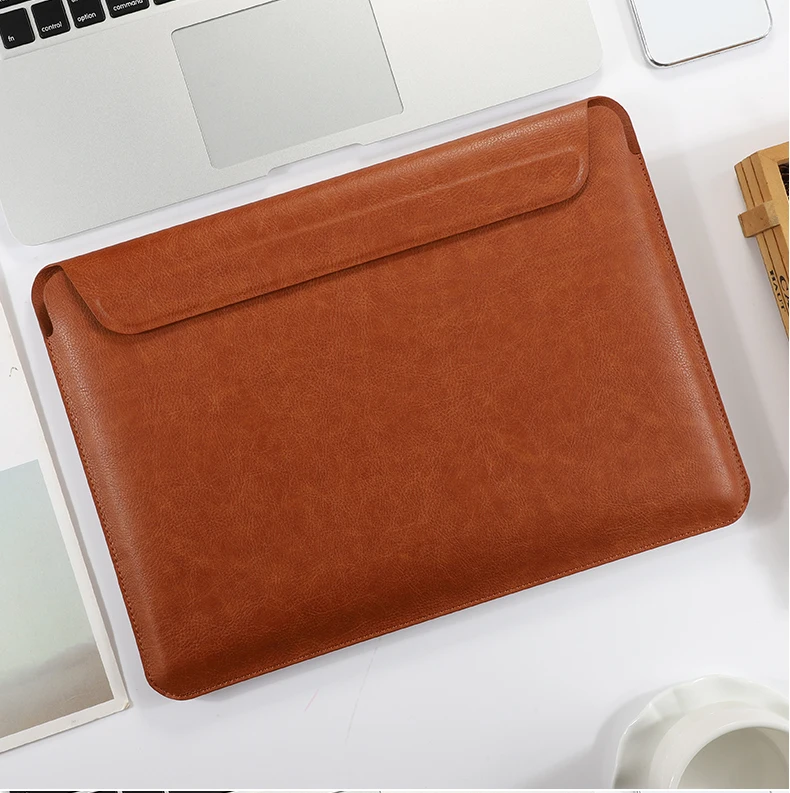 Сумка для ноутбука для нового MacBook 12 13 15 Air Touch ID/Pro Touch Bar, Ультратонкий чехол для ноутбука из искусственной кожи - Цвет: Коричневый