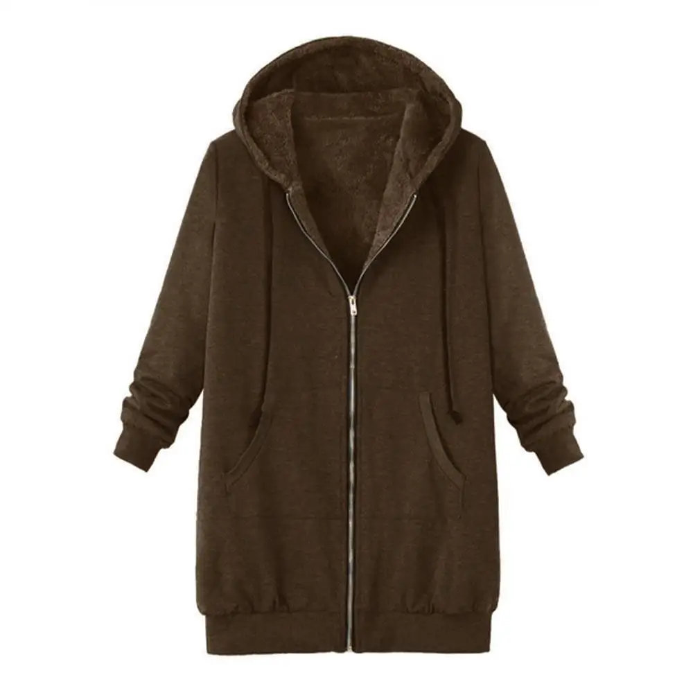 CAMEL Плюшевое пальто для женщин, зимнее пальто размера плюс 5XL, модное повседневное Ретро однотонное пальто на молнии с капюшоном, теплое мягкое Женское пальто - Цвет: CAMEL