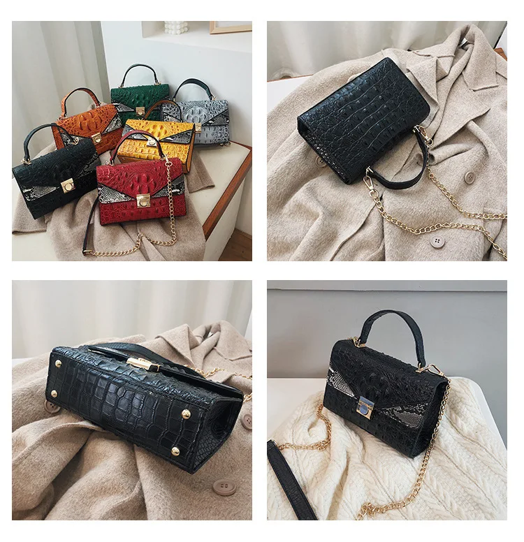 

2020 Spring New Style Women's Bag Snakeskin Print Hand Square Sling Bag Cool Joint Crossbody Bag