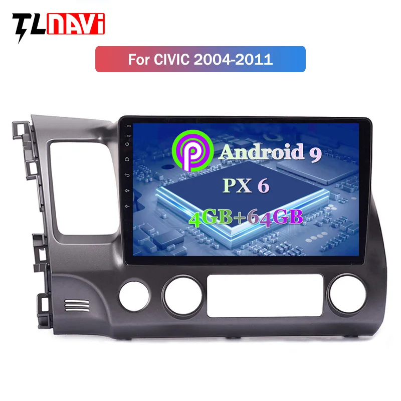 10,1 дюймов PX6 4G+ 64G Android 9,0 автомобильный аудио плеер 10,1 дюймов для Honda civic 2004-2011 Автомобильный gps навигация