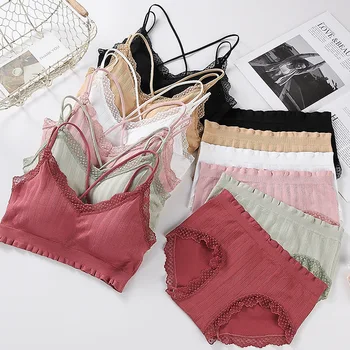 

Linbaiway French Bralette for Women Push Up Bralette Wireless Bras Panties Set Crops Top Female Underwear Lingerie Brassiere