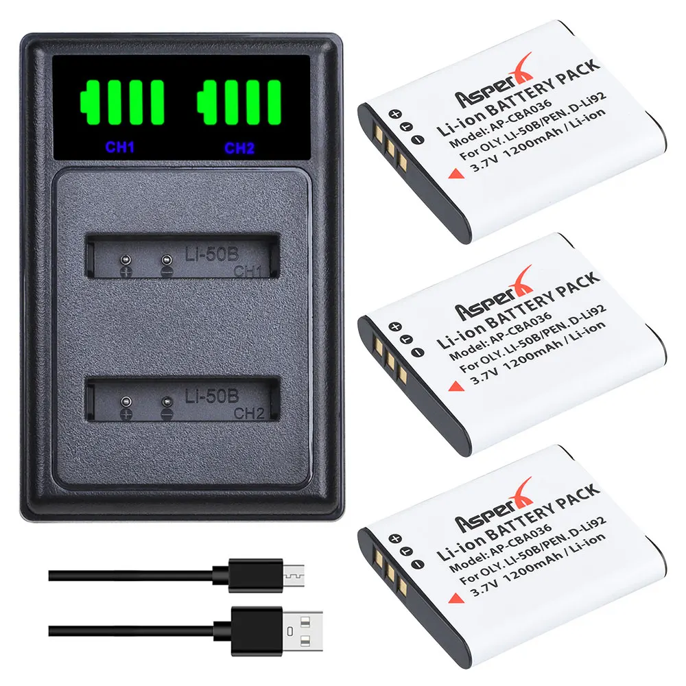 Li-50B D-Li92 Li 50B Li50B D Li92 Batteria Bateria + Caricabatterie Con Porta Di Tipo C Per Olympus U6010 U6020 Pentax Xz-1 Sp-800Uz
