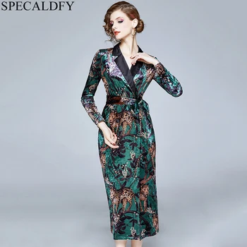 

Winter Vintage Printed Evening Party Dress Women Long Sleeve Bodycon Velvet Dress Runway Dress Blazer Neck Robe Femme Vestidos