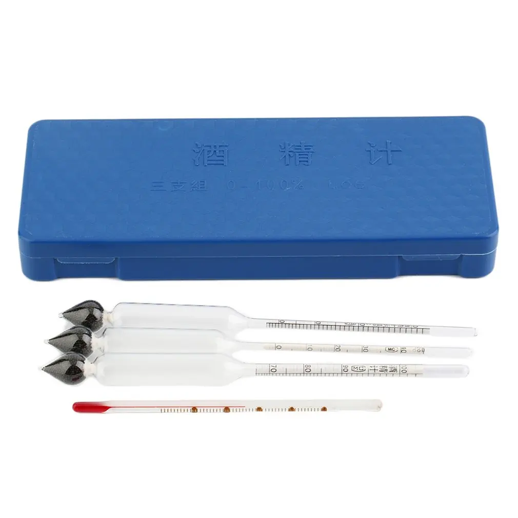 

New Professional Measure Alcohol Content 3 Pieces Hydrometer Alcohol Set Meter 0 to 100% Alcohol Meter Test + Thermometer