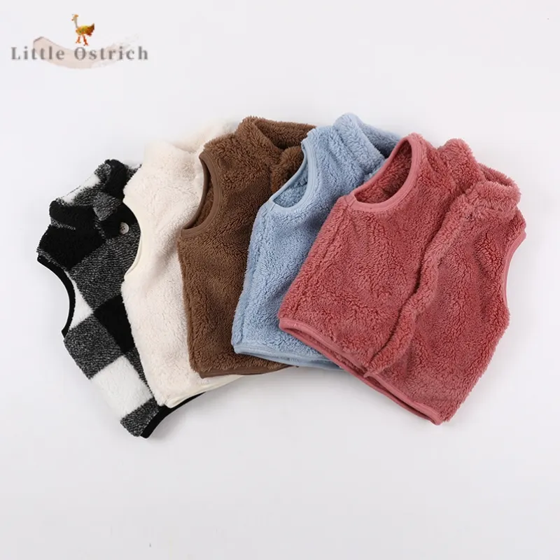 

Newborn Baby Boy Girl Coral Fleece Plaid Vest Infant Toddler Solid Color Coat Spring Autumn Winter Cardigan Baby Clothes 9M-5T