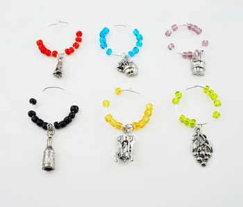 

Handmade Antique Silver Plated Beads Wine Glass Charms Set Identify Marker Vineyard Party Decor Promotion Gift 50sets Wholesale