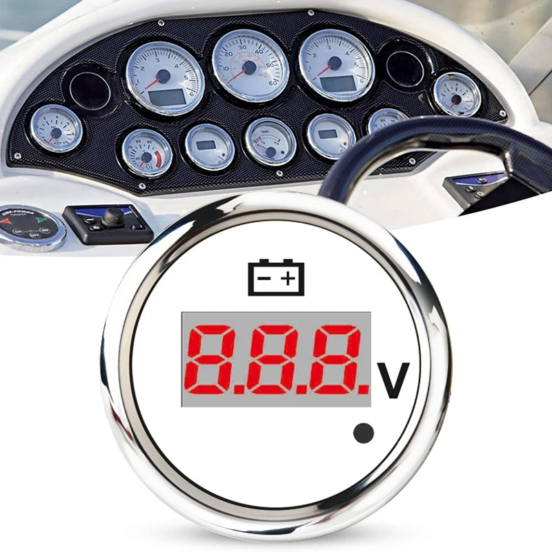 52mm Digital Voltmeter 0-190 Ohm 240-33 Universal Volt Voltage Gauge Red Backlight with Alarm | Автомобили и мотоциклы