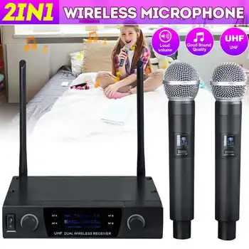 

Professional XLR UHF Wireless Microphone System 2 Channel 2 Cordless Automatic Handheld Microphone for Karaoke Speech Party