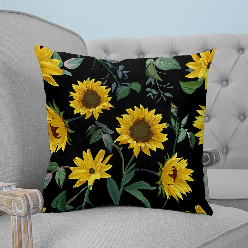 Sunflower Black Printed Throw Pillow Case Plush fabric Pillowcase Home Decorative Pillow Hot