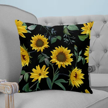 

Sunflower Black Printed Throw Pillow Case Plush fabric Pillowcase Home Decorative Pillow Hot