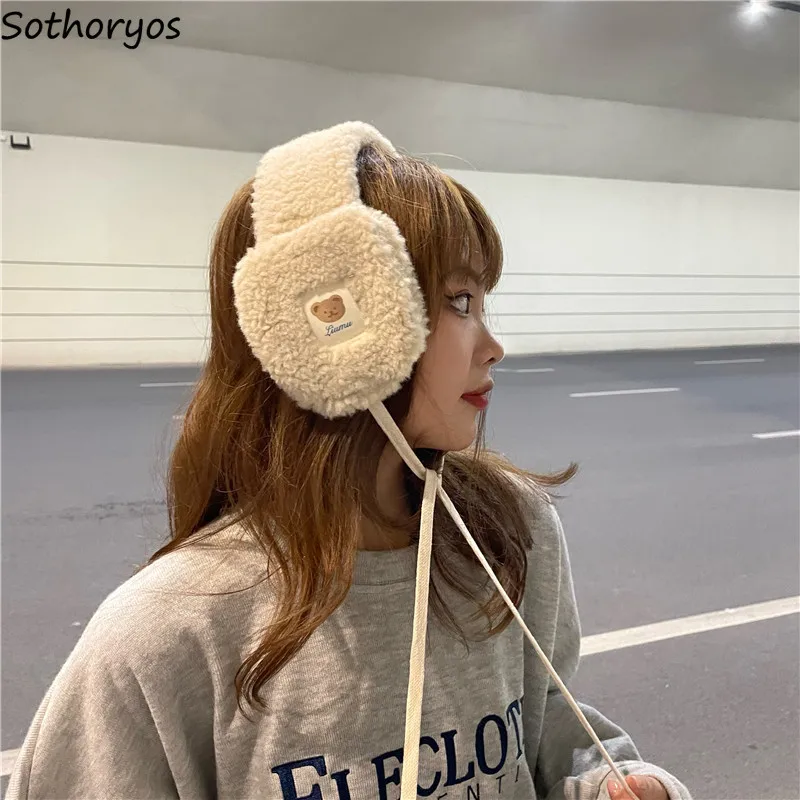 

Осенне-зимние меховые наушники, женские толстые сохраняющие тепло наушники на шнурке, регулируемые милые пушистые детские наушники с мультяшной вышивкой