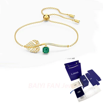 

2020 SWA Fashion Jewelry New TROPICAL Bracelet Tropical Garden Golden Leaf Pattern Crystal Female Luxury Jewelry Romantic Gift
