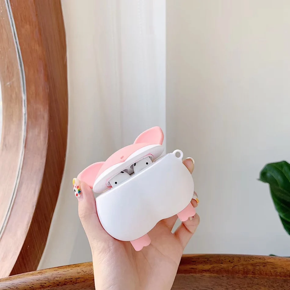Чехол для наушников с изображением медведя поросенка для AirPods 2, милый силиконовый чехол с изображением животного для Apple Air Pods, защитный чехол для кошки, аксессуары
