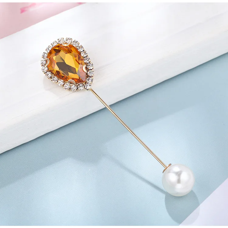 Корейская мода жемчужные цветы брошь кристалл длинная игла Laper шпилька шарф Пряжка свитер броши для одежды для женщин аксессуары - Окраска металла: 2