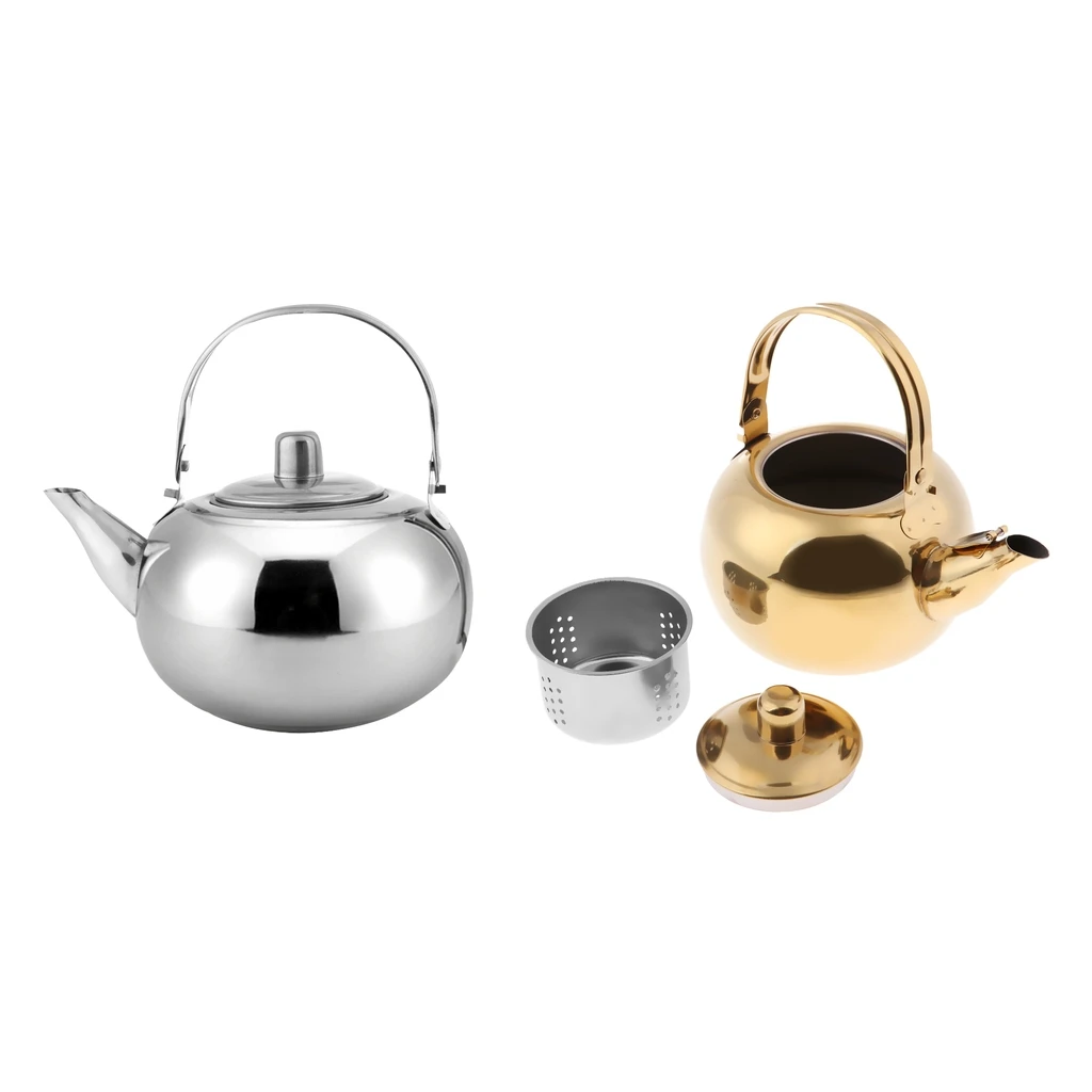 1000ml / 1500ml / 2000ml / 2500ml Durable Outdoor Camping Stainless Steel Tea Kettle Waterpot Silver/ Gold