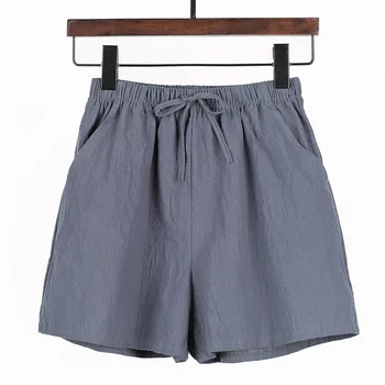 

2020 new ladies solid color cotton and lined lace-up shorts gray