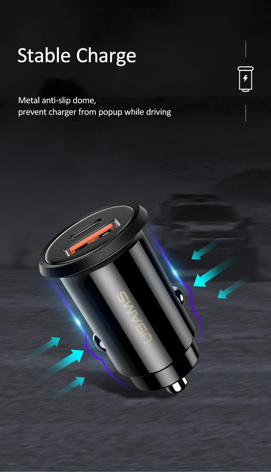 USAMS 5A USB Автомобильное зарядное устройство 30 Вт для Xiaomi Mi huawei QC4.0 QC3.0 Быстрая зарядка PD Зарядное устройство USB C планшет зарядное устройство для мобильного телефона адаптер