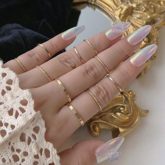 Gold Wide Chain Finger Ring Set Women's Vintage Hollow Irregular Big Love Heart Snake Knuckle Ring Bohemian Jewelry Gift