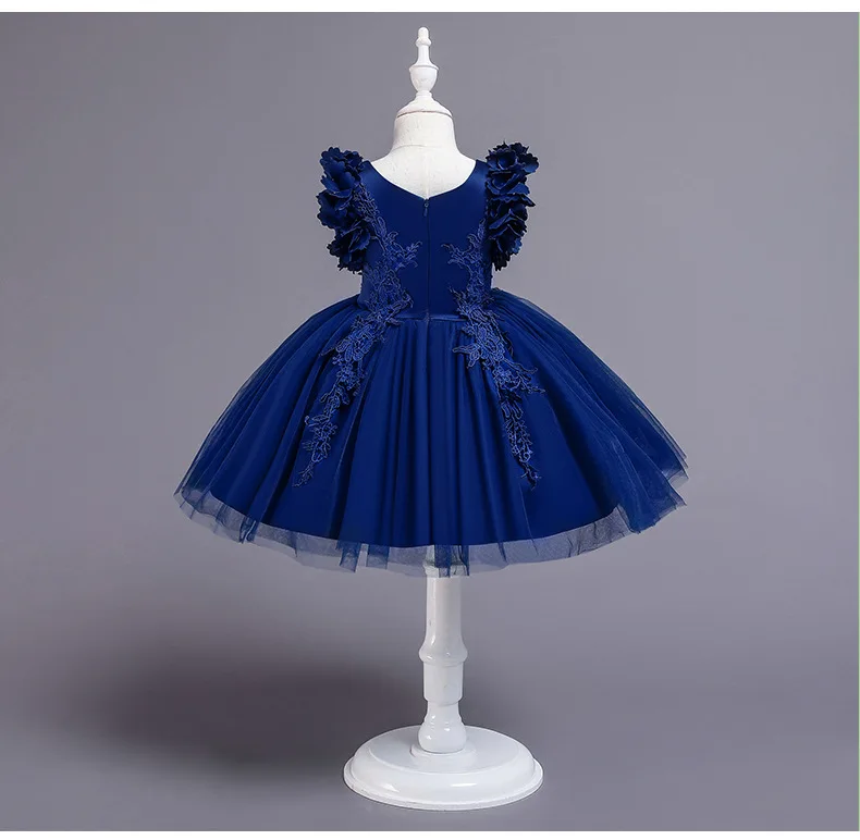 Новое кружевное платье с цветочным рисунком торжественное свадебное платье-пачка платье принцессы для девочек Детская Костюмы детский праздничный костюм для девочек, одежда для девочек - Цвет: navy blue