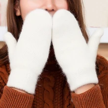 Милые кроличьи шерстяные перчатки женские зимние варежки фабричные меховые перчатки без пальцев зимние перчатки Женские варежки для девочек