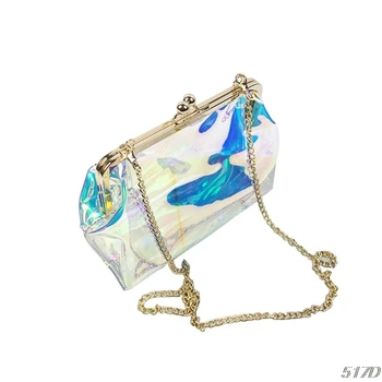 

Clear Transparent PVC Kiss Lock Chain Crossbody Shoulder Bag Women Clutch 517D