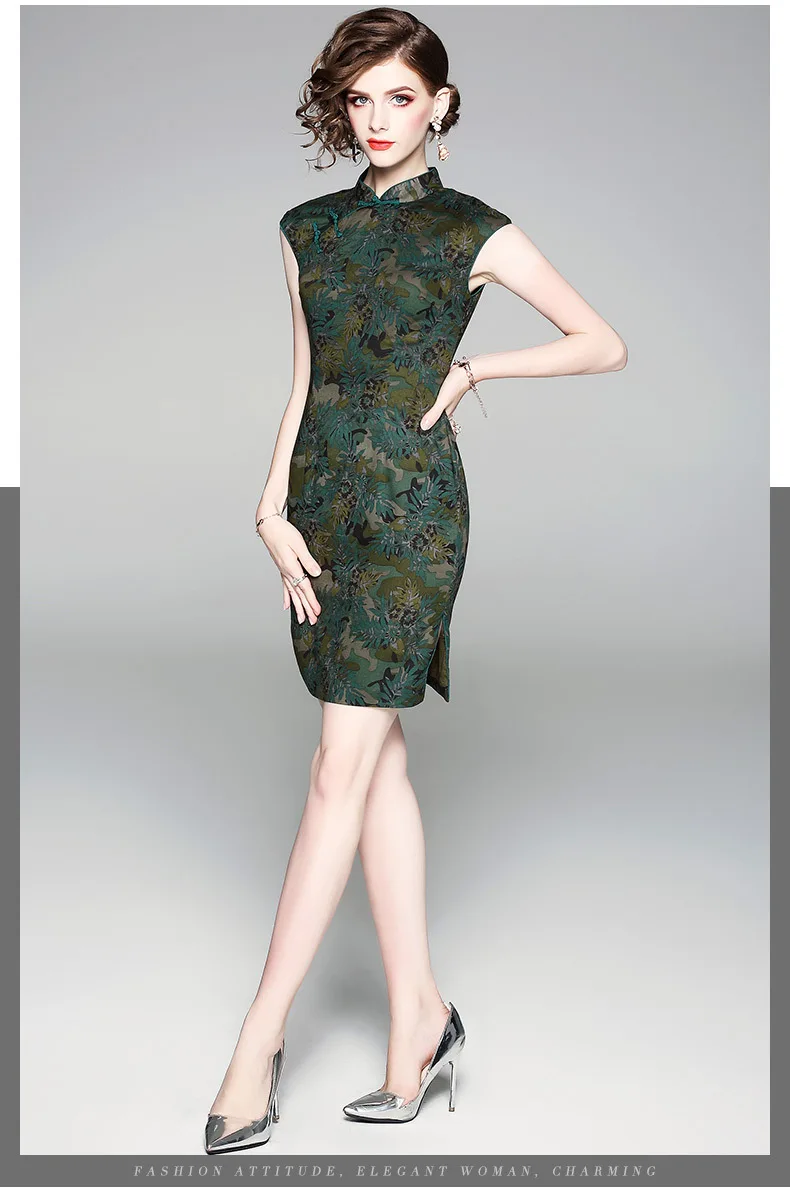 Летнее платье для мамы cheongsam, весна, китайский стиль, сексуальные ретро платья, хлопок, женское элегантное платье-карандаш с принтом, вечерние платья