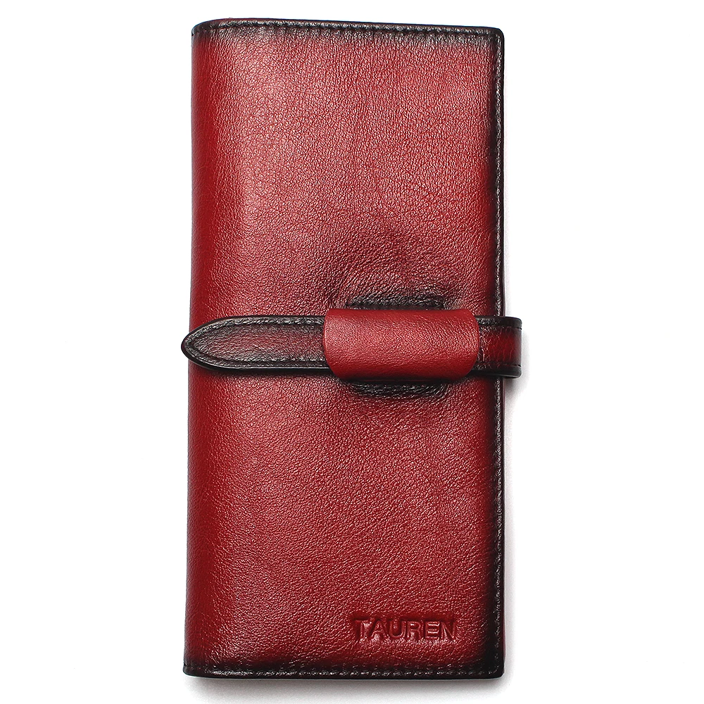 RFID Блокировка Dip Dye натуральная кожа Ретро Винтаж сплошной цвет мужской длинный кошелек портмоне винтажный дизайнер мужские кошельки - Цвет: Red