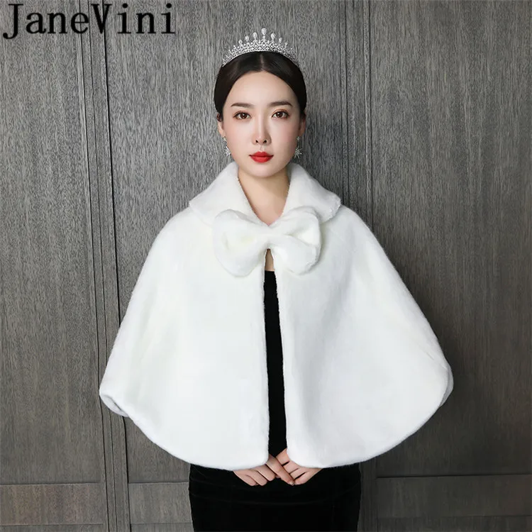 

JaneVini Normal White Bridal Cloak Fur Shawl Evening Capes Faux Fur Bolero De Novia Bride Winter Shrugs Wedding Wrap Cape Dress