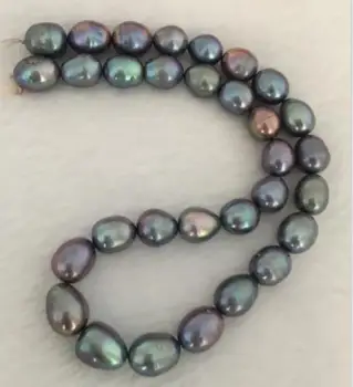 

stunning 12-13mm Tahitian baroque black green pearl necklace 18inch 925silver