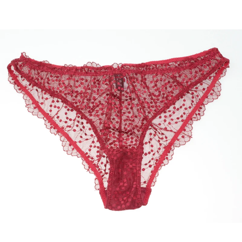 

Mierside YW006 Women's Panties Red Transparent Lace Embroidered Polka Dot Lace Underwear S/M/L/XL/2XL