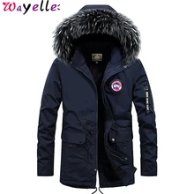 Мужская зимняя куртка, пальто, Толстая теплая куртка с воротником из искусственного меха, с хлопковой подкладкой, Длинные парки, Мужская ветровка, хлопковая куртка с шапкой
