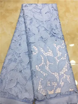 

High Quality Nigerian Mesh Lace Fabrics 2018 African French Guipure Lace Fabric Light Blue Embroidered Lace Dress X8