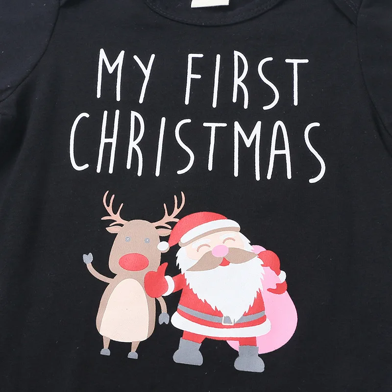 Новое поступление мой первый Рождественский костюм для маленьких мальчиков, боди Санта Клаус Татуировка "Лось" одежда для маленьких мальчиков футболки для мальчиков