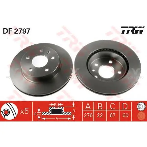 TRW DF2797 Диск тормозной передн MERCEDES-BENZ: V-CLASS 96-03, VITO автобус 96-03, VITO фургон 97-03