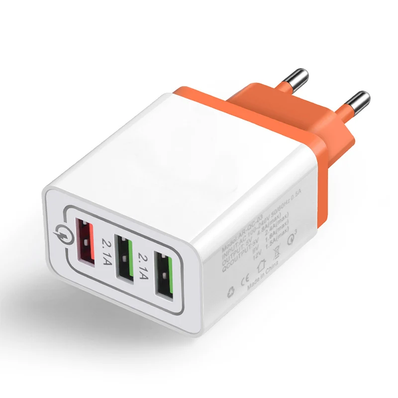 3 порта USB зарядное устройство для мобильного телефона Быстрая зарядка QC 3,0 Быстрая зарядка настенное зарядное устройство EU переходник для iPhone huawei Xiaomi samsung - Тип штекера: orange Charger