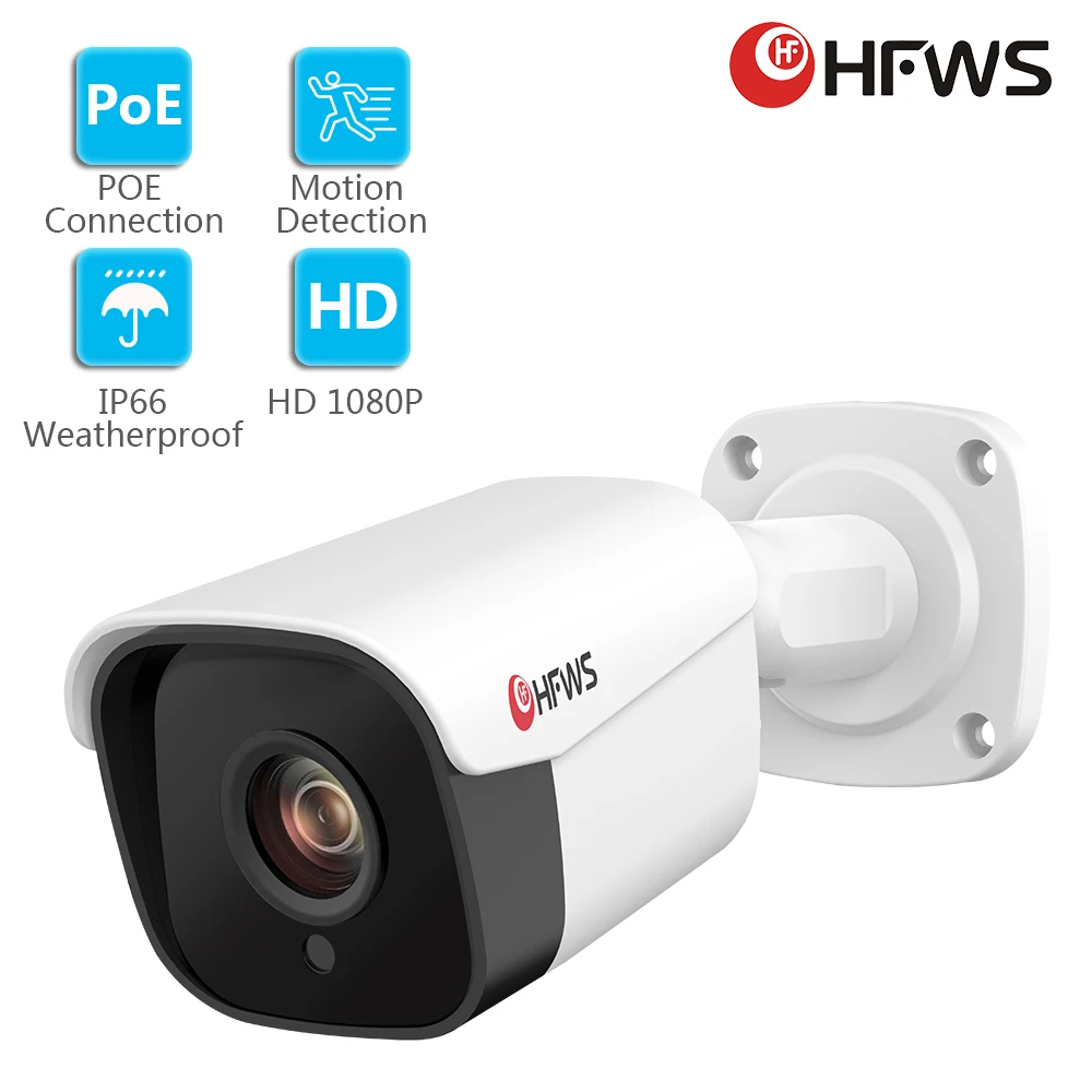 

HFWS H.265 Hd 1080P 2Mp Audio Video Cctv Ip Camera Poe Outdoor Waterproof IR P2P Sd Card Slot Home Camera Security Surveillance