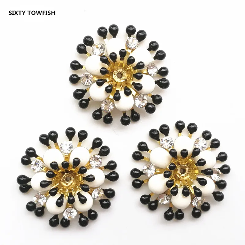 025-24mm-Black 5 Pieces/lot 8 styles Copper Filigree Rhinestone Flower Slice Charms Base Setting DIY Jewelry Accessory Findings - Цвет: 025-24mm-Black