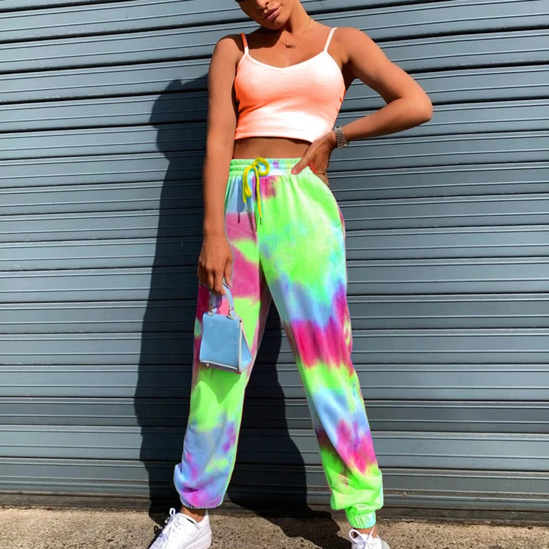 

2021 Tie Dye Joggers Sweatpants Women High Waist Hip Baggy Pants Elastic Spring Summer Streetwear Sport Loose Casual Trousers