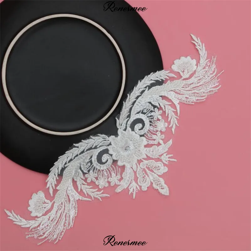 1 шт. Роскошные бусины цвета слоновой кости Вышивка Свадебное кружево Аппликация