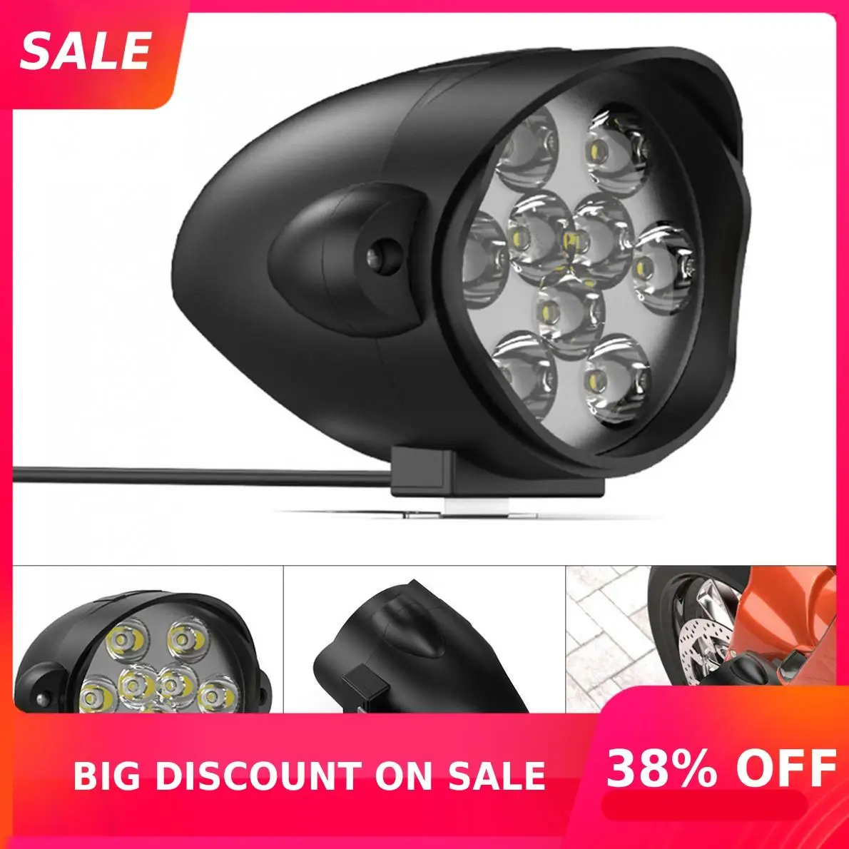 

1pcs 9 LED Electric Motorcycle Modified Headlight Shark Super Bright Motorbike External Lights Glare Lights Scooters Spotlight