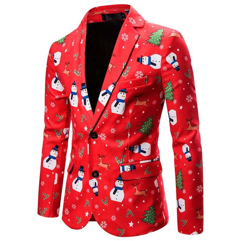 Брендовый Мужской Блейзер, модный, 3D, Рождественский, красный, с принтом граффити, мужской пиджак, пальто, для вечеринки, выпускного, однобортный Блейзер, Masculino